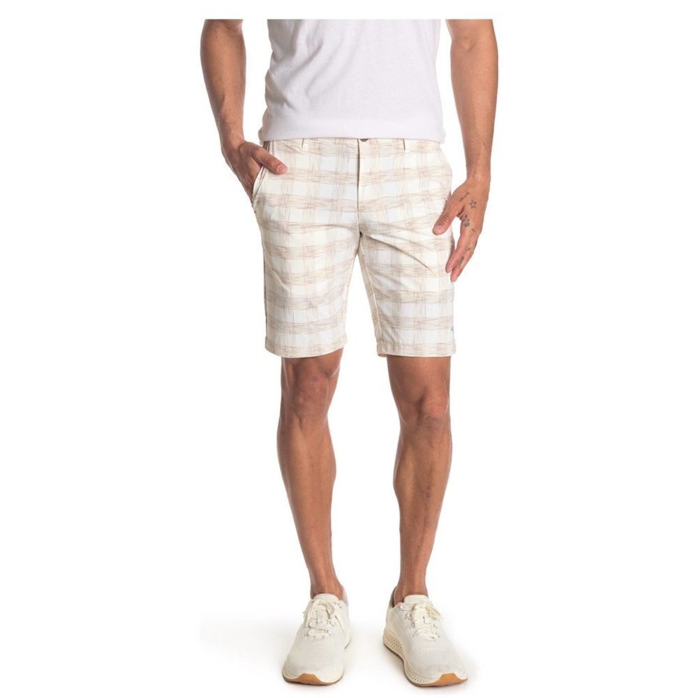 Tommy Bahama Mens Tan Checked Woven Pockets Bermuda Golf Shorts Sz 30 New